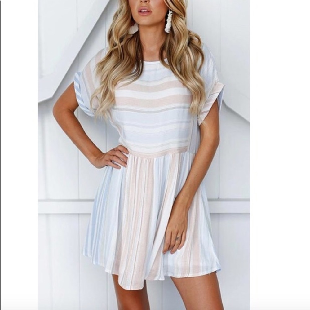 Depway Round Neck Striped Mini Dress